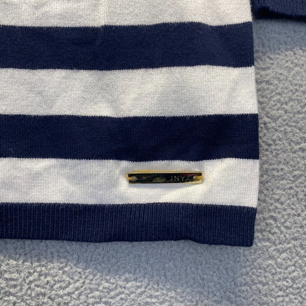 Jones New York Women's Size L Navy Striped Nautical 3/4 Sleeve Shirt Top Coastal - Picture 10 of 11